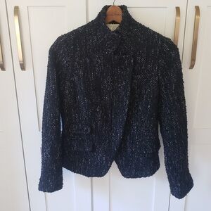 Banana Republic Blazer Jacket Womens 8 Black Tailored Tweed Mock Neck Quiet Lux